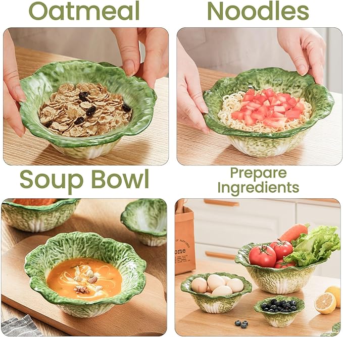 KXZ Green Cabbage ramen Bowl -16 oz pasta bowl, dishwasher and microwave safe, perfect for salads, party fruit bowls, ceramic pho soup bowls