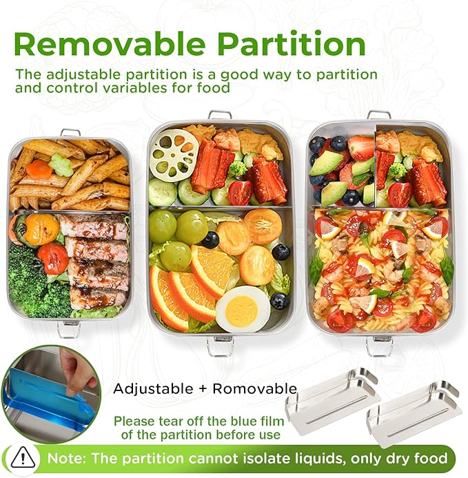 LEEPENK 304 Stainless Steel Lunch Box and Food Containers with Lids 2 Pack 1400/850ml Leak-Proof Adjustable Compartment Metal Bento Box for Travel Work Picnic Adults