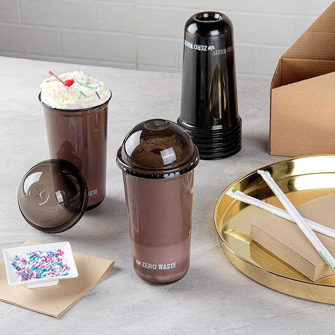 LIDS ONLY: Zero Waste 3.5 x 3.5 Inch Plastic Lids, 100 Disposable Dome Lids - Cups Sold Separately, Commercially Compostable, Black PLA Plastic Lids, Fits 12,16, And 24 Ounce Cups - Restaurantware