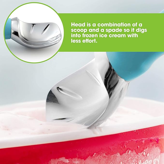 Spring Chef Dessert Bundle - Ice Cream Scoop, Medium Dough Blender, Magnetic Measuring Spoon Set - Aqua Sky