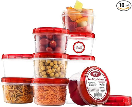Soup Freezer Food Storage Containers With Screw On Lids [16 Oz -10 Pack] Reusable Plastic Container leak proof, Airtight, Stackable, Microwave Safe BPA Free
