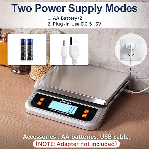 88lb Commercial Digital Kitchen Scale 40kg/1g, with 6 Units Conversion, Stainless Steel, LCD Display, AA Battery or Plug-in Use for Baking, Bread, Cooking, Meat LC200