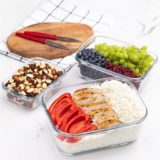 LARGE Glass Containers for Food Storage with Locking Lids Baking Dish Set 3 120 OZ/70 OZ/35 OZ Meal Storing Serving Leakproof Ovensafe