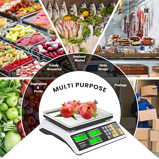 Price Computing Scale 66lb/30kg Commercial Food Scale with Price Calculator, Accurate Counting, Flat Reversed Platter, Dual LCD Display for Farmers' Markets Retail Deli Meat Shopsr Produce Weighing