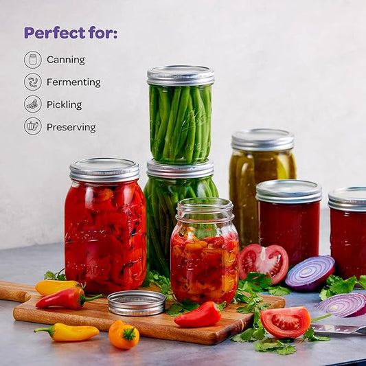 SEWANTA Wide Mouth Mason Jars 16 oz [10 Pack] With mason jar lids and Bands, mason jars 16 oz - For Canning, Fermenting, Pickling - Jar Décor - Microwave/Freeze/Dishwasher Safe.