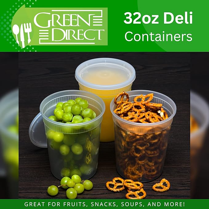 Deli Containers with Lids 32 oz. 40 Pack Disposable Clear Lunch Containers Leakproof, Plastic Round Food Storage Containers, Freezer Containers for Food