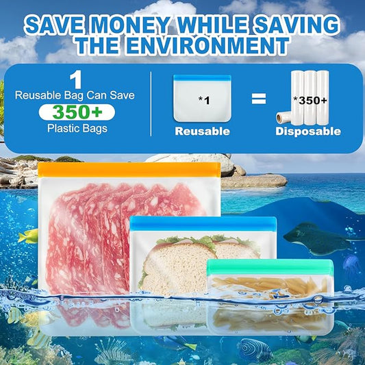 AURUZA 10 Pack Reusable Sandwich Bags Ziplock, Reusable Ziplock Silicone Bags Reusable Food Storage Bags, Zip Lock Freezer Bag Home Fridge Kitchen Organization Lunch Meal Prep Sandwich Containers