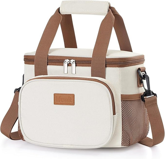 Lifewit Large Lunch Bag Insulated Lunch Box Soft Cooler Cooling Tote for Adult Men Women, Beige 12-Can (9L)