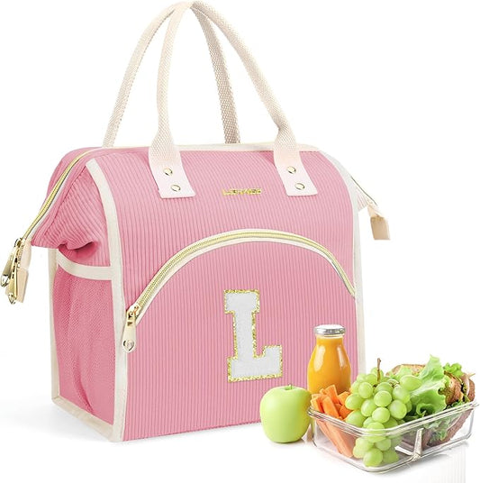 Personalized Initials Lunch Box for Women& Men, Preppy Reusable 10 L Insulated Lunch Bag, Leakproof Large Ldults lunch tote Cooler Bags Insulated for Beach,Travel,Work, Picnic-Birthday Gifts（Pink L）
