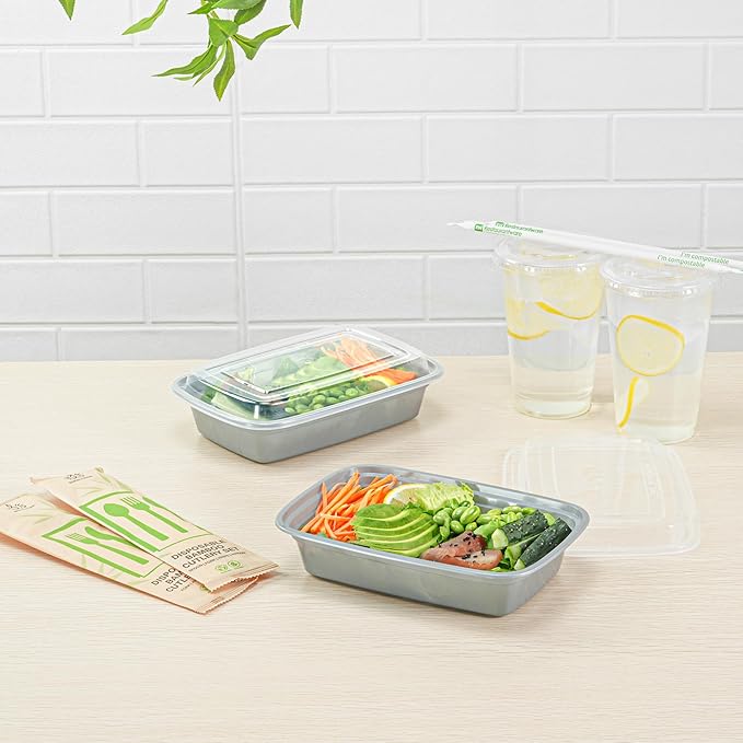 Restaurantware Asporto 24 Ounce Take Out Containers, 100 Food Containers With Lids - Microwavable, Disposable, Silver Plastic To Go Food Containers, No BPA, For Take Out And Delivery