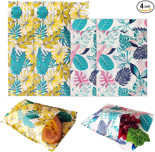 4 Pack Reusable Beeswax Food Bags - Organic, Eco-friendly Bread & Snack Bags