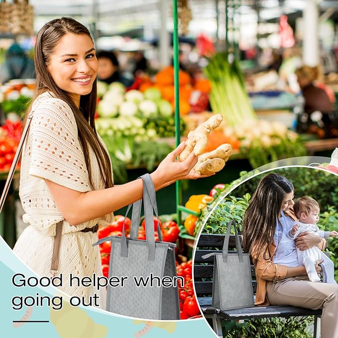 15 Pieces Insulated Lunch Bags Cooler Lunch Tote Bag Bulk with Zipper Thermal Leakproof Lunch Bags for Women Men Work Office School Travel Picnic(Grey)