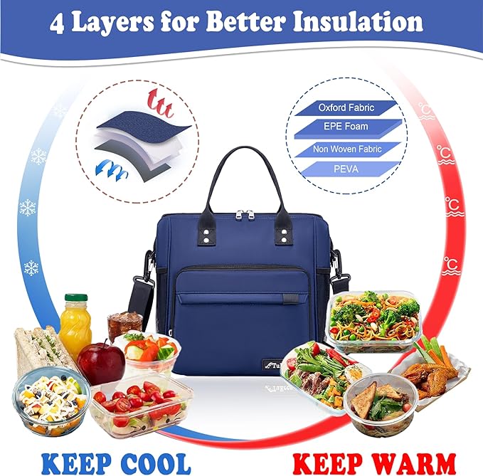 TuErCao Bule Lunch Box for Women Insulated Lunch Bag for Female Adult for Work, Lunch Cooler for Women
