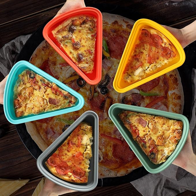 2-Pack Reusable Silicone Leftover Pizza Slice Storage Container with Air-tight Lids-BPA Free,Fits Single Slice up to 16”,Save Space,Refrigerator organizer(2 Red)