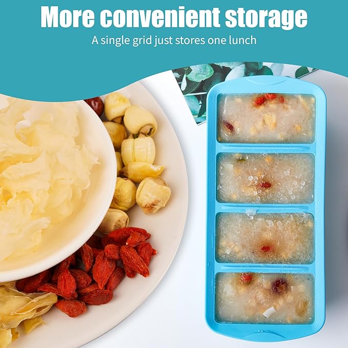 Silicone Freezer Tray with Lid 2 Pack Silicone Freezer Molds - Large Ice Cube Tray - Makes 8 Perfect 1 Cup Portions Soup Cubes Meal Prep Containers- Oven & Dishwasher Safe