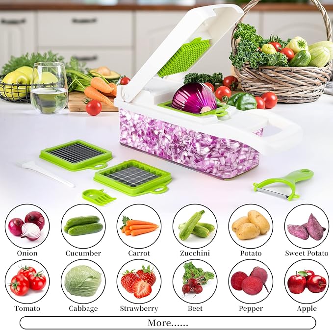 Vegetable Chopper, Onion Chopper, Mandolin Slicer,Pro 10 in 1professional food Choppermultifunctional Vegetable Chopper and Slicer, Dicing Machine, AdjustableVegetable Cutter With Container (White)