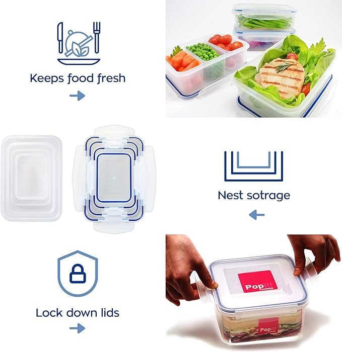 8 Clear Food Storage Containers Set, Microwave and Freezer Safe, Little Big Box