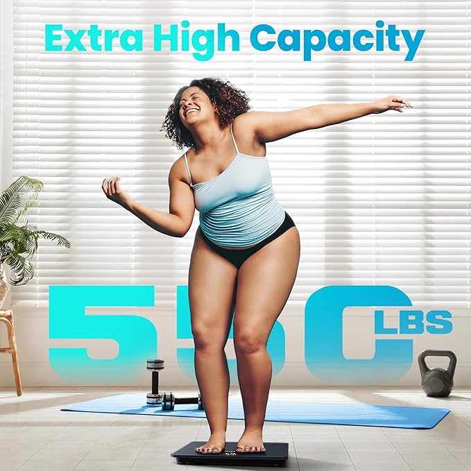 Posture 550lb Capacity Digital Bathroom Scale High Precision Body Weight Scale Extra Wide Platform Large LED Display, and Durable 8mm Tempered Glass Platform for Home