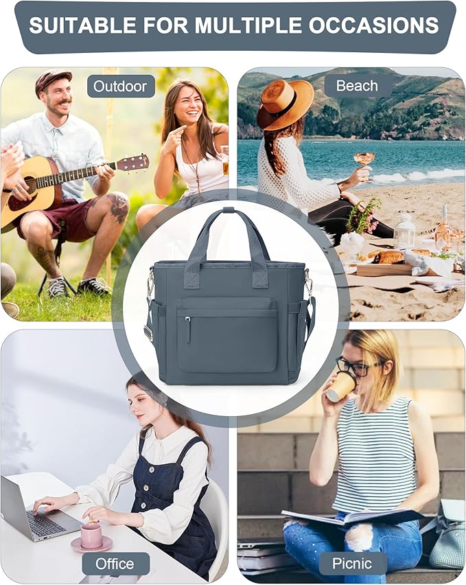 Insulated Lunch Bag Women Large Lunch Tote Bag with Shoulder Strap Adult Lunch Box Bags for Women Men Work Royal Blue Lunch Boxes with Water Bottle Holder