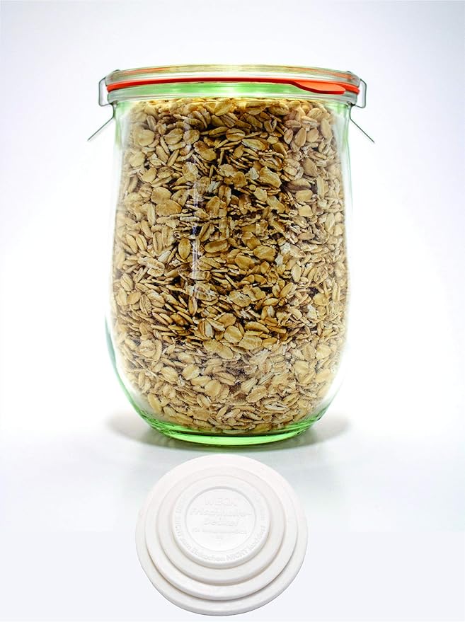 Weck Tulip Jars 1 Liter - Large Sourdough Starter Jars with Wide Mouth, Glass Lids and Keep Fresh Covers - Suitable for Canning and Storage (2 Pack)
