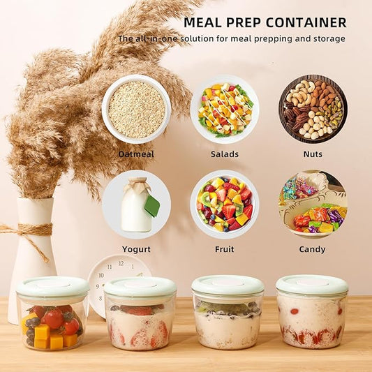 Tritan Overnight Oats Containers, Set of 4 | 14oz Leakproof Pop Airtight Yogurt Container, Shatterproof Chia Pudding Jars with Lids | Microwavable, Dishwasher-Safe, Green
