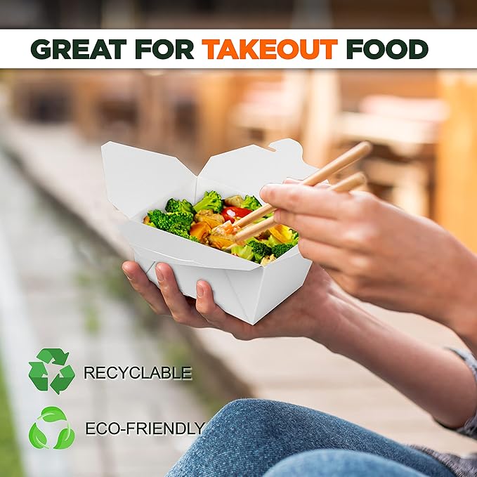 Fit Meal Prep 450 Pack 30 oz Paper Take Out Containers 5 x 4.2 x 2.5 - White Lunch Meal Food Boxes #1, Disposable Storage To Go Packaging, Microwave Safe, Leak Grease Resistant for Restaurant