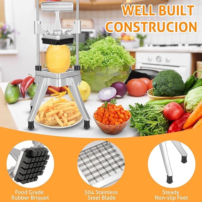 WICHEMI Commercial Onion Chopper Vegetable Cutter Fruit Dicer Heavy Duty Stainless Steel Vegetable Fruit Chopper Professional Food Dicer Cutter for French Fry Potato Pepper Tomato (1/2")