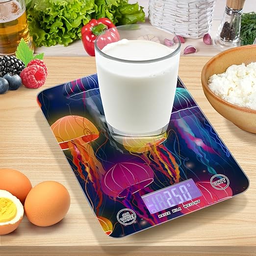 Food Scale Kitchen Digital Scale Food Ounces and Grams Dieting Baking Cooking Waterproof Glass Panels LCD Display,4 Units Scale Tare Function Jellyfish
