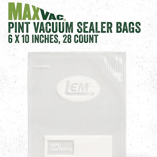 LEM Products MaxVac Pint Vacuum Sealer Bags, 6 x 10 Inches, Compatible with Major Vacuum Sealer Brands, 28 Count