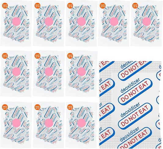100 Packs 100CC Food Grade Oxygen Absorbers (10 Pack in Individual Vacuum Bag ) , Oxygen Absorbers For Long Term Food Storage with Oxygen Indicator , Works in Mylar Bags, Mason Jars, and Vacuum Bags