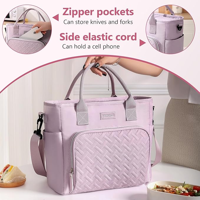 17L Insulated Lunch Bag for Women, LeakProof Insulated Work Lunch Box with Adjustable Shoulder Strap, Large Lunch Cooler Tote for Office, Commute & Travel (Stone Gray)