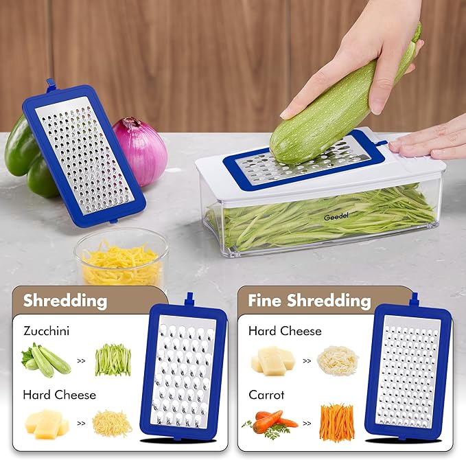 Geedel Vegetable Cutter, Onion Cutter Pro Food Chopper, Kitchen Vegetable Slicer Dicer Cutter Grater, Veggie Chopper with container for Salad Onion Potato Carrot (4 in 1, Blue)