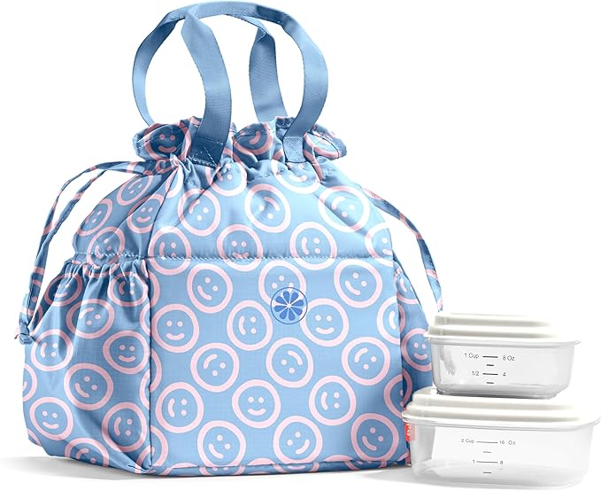 Fit & Fresh Lunch Bag For Women, Insulated Womens Lunch Bag For Work, Stain-Resistant Large Lunch Box For Women With Containers, Cinch Closure Cromwell Bag, All Smiles Bubble Gum