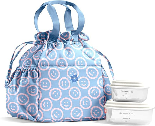Fit & Fresh Lunch Bag For Women, Insulated Womens Lunch Bag For Work, Stain-Resistant Large Lunch Box For Women With Containers, Cinch Closure Cromwell Bag, All Smiles Bubble Gum