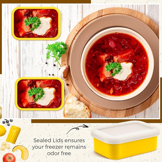 Nuogo 8 Pcs 1 Cup Silicone Freezer Trays with Lid Silicone Soup Molds Rectangle Soup Freezer Containers Reusable Food Preserving Tray Ice Trays for Soups Sauces Stews(Yellow)