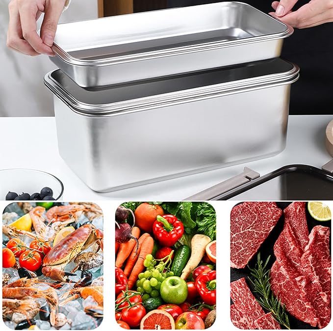 Large Stainless Steel Food Storage Containers, Food Containers with Lids for Kitchen, Picnic, Travel, Durable, Leak-Proof Design Set of 3 sizes