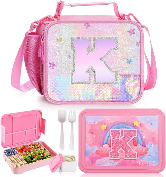 JYPS Bento Box for Kids with Leak-proof Insulated Lunch Bag,BPA Free Kids Lunch Box with 6 Compartment,Salad Container,Utensils,Perfect Lunchbox for Girls and Toddlers Back to School Age 7-15(Pink K)