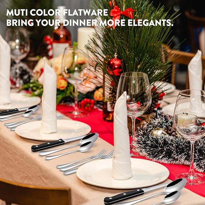 48 pieces Silverware with orgainzer, KITWARE Flatware for 8, Stainless Steel Utensil with metal tray, Home & Kitchen Mirror Polish Cutlery, Dishwasher Safe
