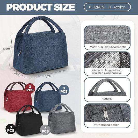 Chunful 12 Pcs Lunch Bags Bulk Insulated Reusable Lunch Bags Pouch with Aluminum for Women Adult School Office Work Employees