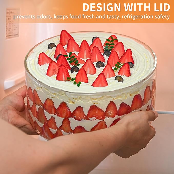 Large Glass Salad Bowl with Lid 195oz, Large Mixing Bowl with Lid for Salad, Fruit, Dessert, 9.8" Clear Trifle Bowl Glass for Family, Keep Food Fresh, Microwave and Dishwasher Safe