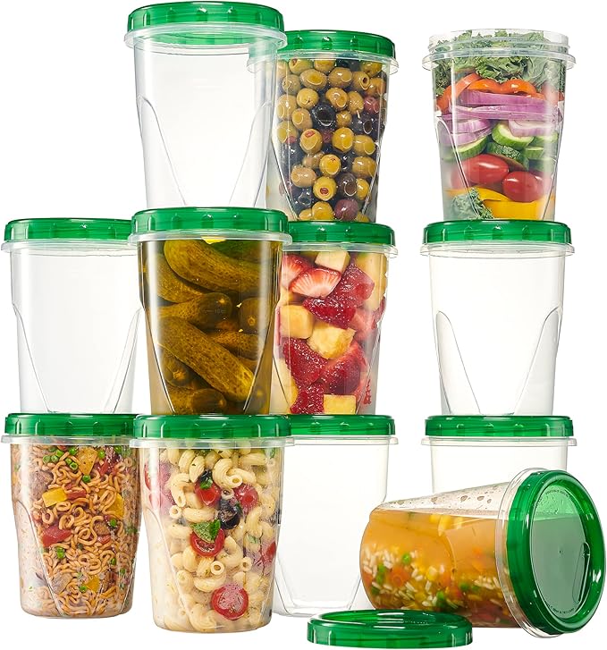 PLASTICPRO 6 Pack Twist Cap Food Storage Containers with Green Screw on Lid- 32 oz Reusable Meal Prep Containers - Freezer and Microwave Safe Green Plastic Food Storage