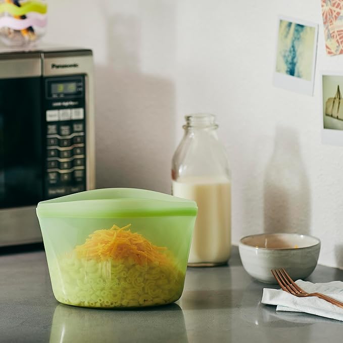 Stasher Premium Silicone Reusable Food Storage Bowl, Green, Microwave, Sous Vide, Dishwasher, Oven and Freezer Safe, BPA Free, Leak-free, Eco-friendly, 4-Cup Bowl