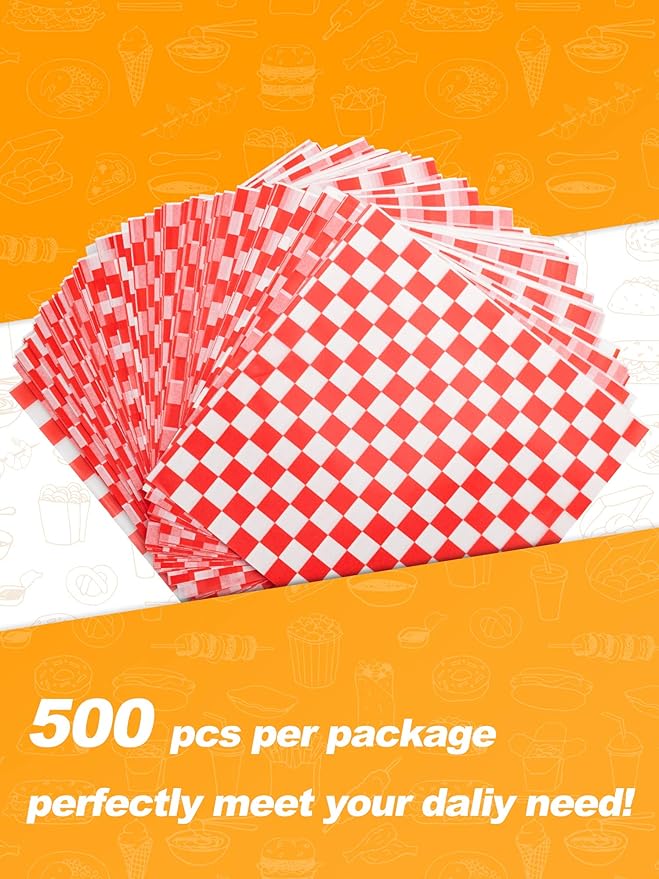 SMARTAKE 12 x 12 Inches Wax Paper for Food, 500 Pcs Non-Stick Hamburger Patty Paper, Square Sandwich Separators Wrapping Paper, for Lunch, Restaurants, Barbecues, Picnics, Parties, Red Plaid