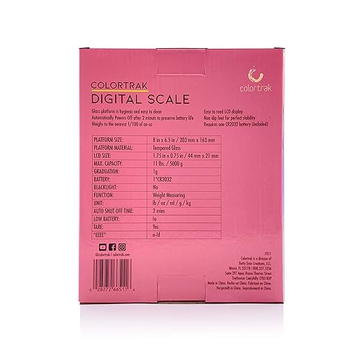 Colortrak Digital Scale, Tempered Glass Scale for Measuring Fits Most Color Trays and Stations, Measures Quantities in lb, oz, ml, g, kg, Sleek 8" x 6.5" Design