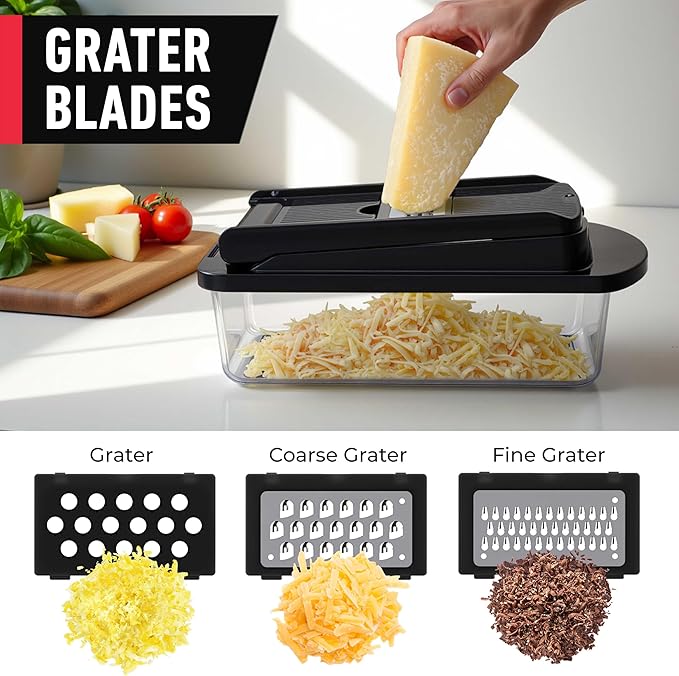 Mueller Pro-Series 10-in-1, 8 Blade Vegetable Chopper, Mandoline Slicer, Onion Mincer, Cutter, Dicer, Veggie Chopper with Container, Kitchen Essentials & Gadgets, House Warming Gifts New Home, Black