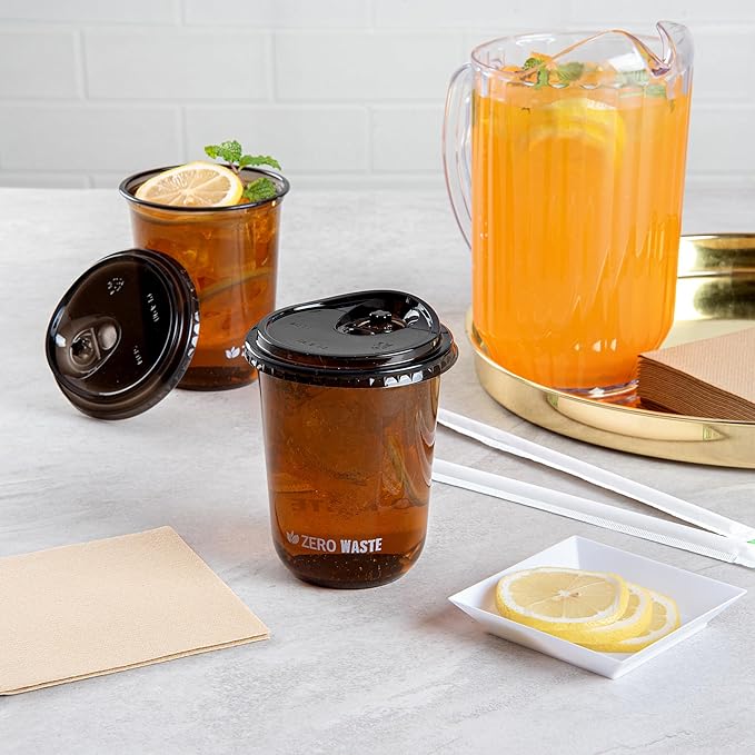 LIDS ONLY: Zero Waste 3.5 x 3.5 Inch Plastic Lid, 100 Disposable Sippy - Cups Sold Separately, Commercially Compostable, Black PLA, Fits 12, 16, and 24 Ounce Cups - Restaurantware