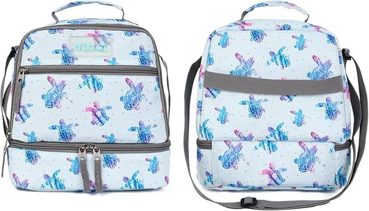 Tilami Lunch Bags Insulated Adjustable Strap Zipper, Water-Resistant Cooler Bags, Bento Bags for Kids Toddlers, Turtle Blue