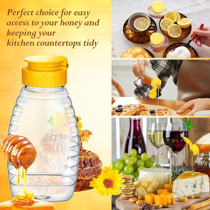 Eccliy 32 Pcs 8.8 oz Clear Plastic Honey Jar Empty Honey Bottles with Caps Refillable Containers Leakproof Squeeze Bottle Container Holder with Flip Lid for Storing(Yellow)