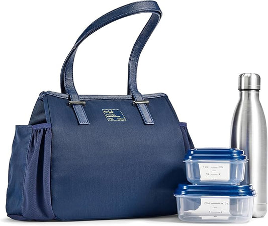 Fit & Fresh Lunch Bag For Women, Insulated Womens Lunch Bag For Work, Leakproof & Stain-Resistant Large Lunch Box For Women With Container and Matching Bottle, Zipper Closure Copley Bag Navy