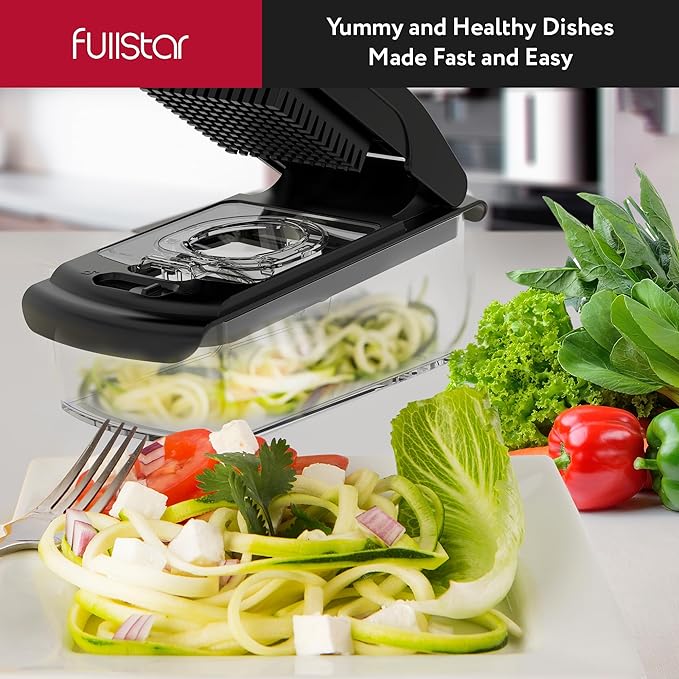 Fullstar Vegetable Chopper and Spiralizer - Food Chopper with Container, Fruit Slicer, Kitchen Gadgets & Accessories, Home Essentials (4 in 1, Clear)